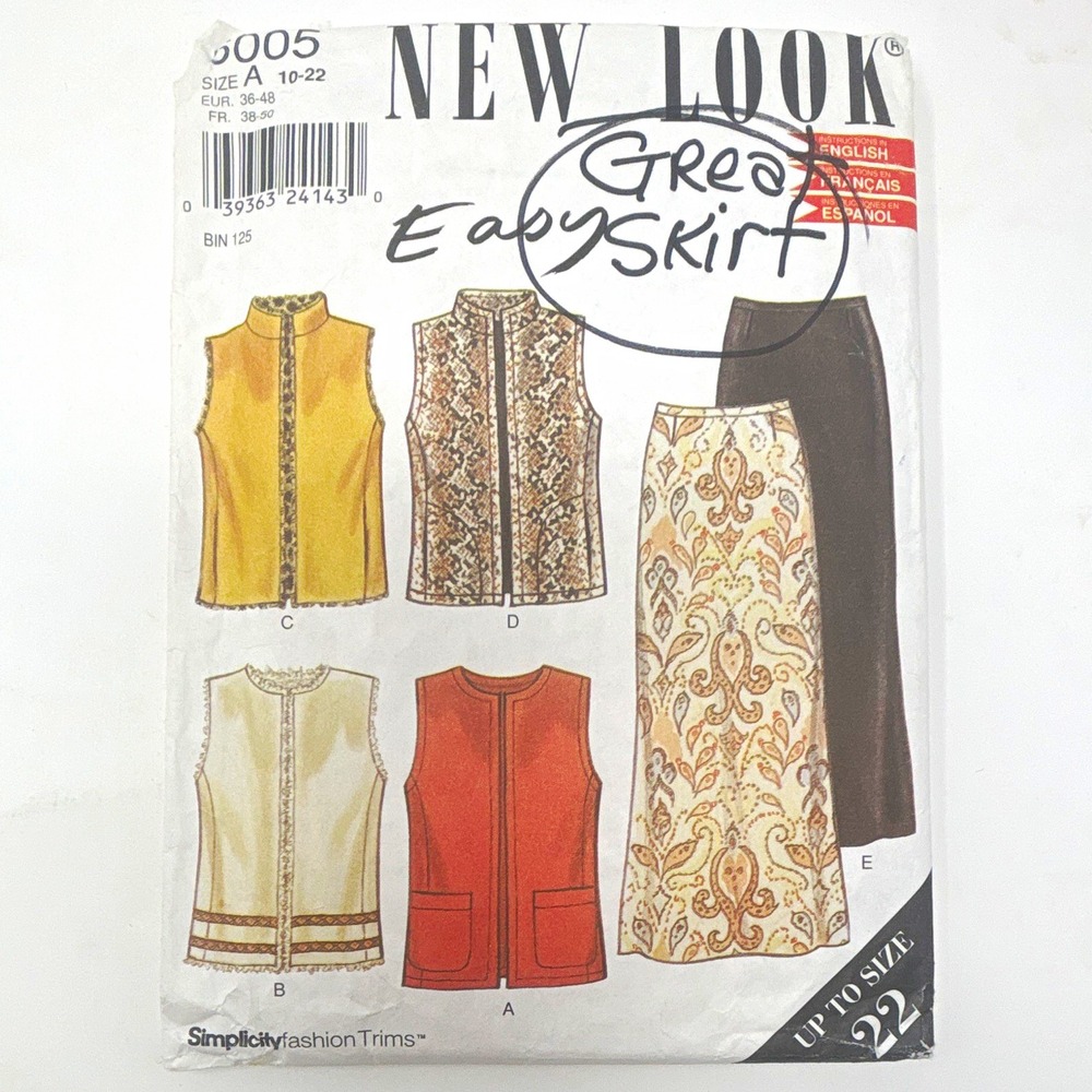 New Look 6005 Sewing Pattern Vest & Skirt Plus Size Sz 12 CUT